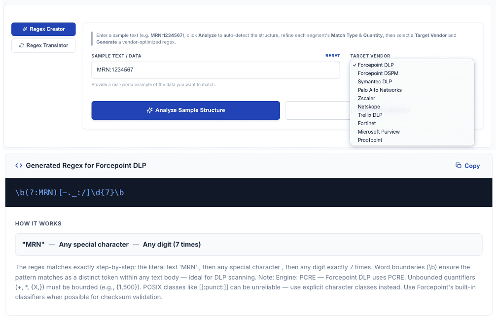 Regex Creator Interface