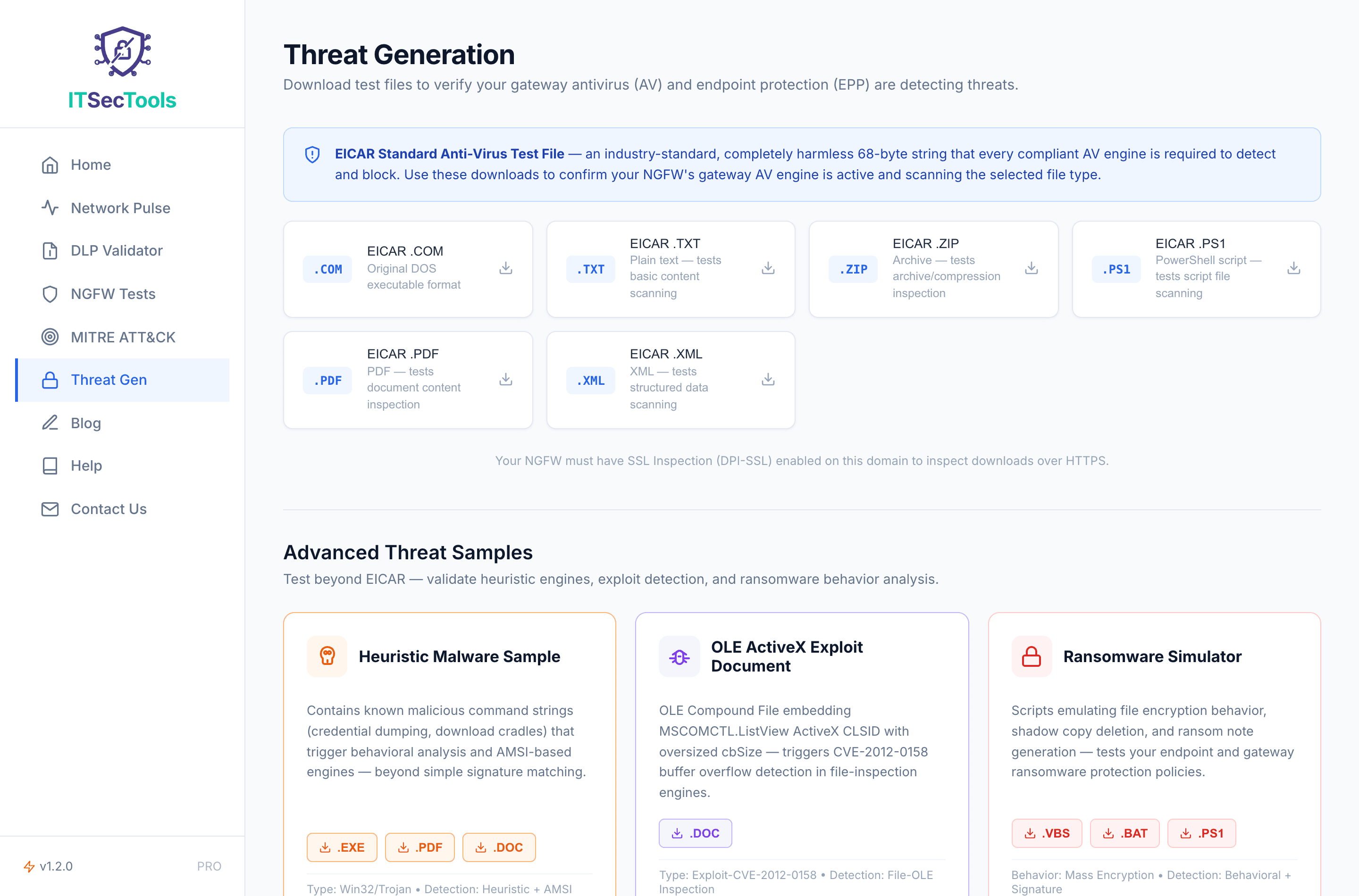 ITSecTools Threat Generation page